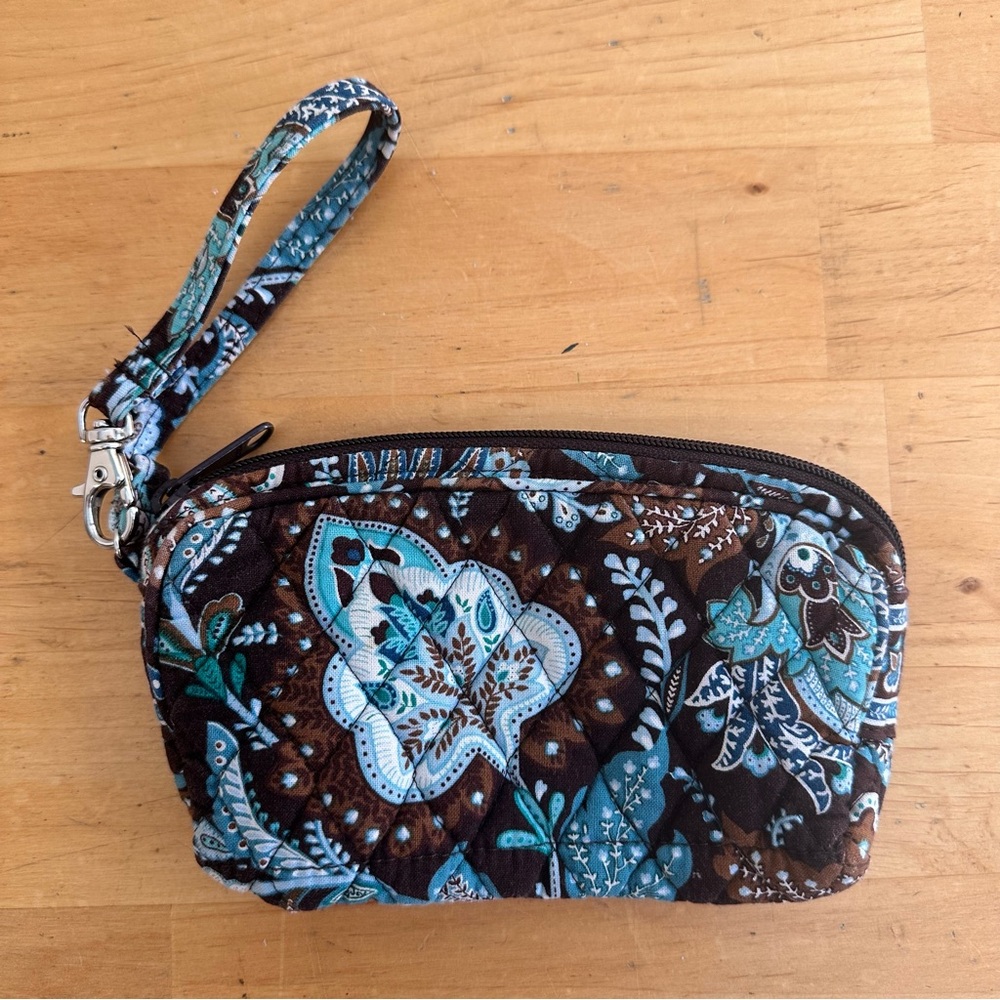 Vera Bradley Blue and Brown Java pattern Wristlet